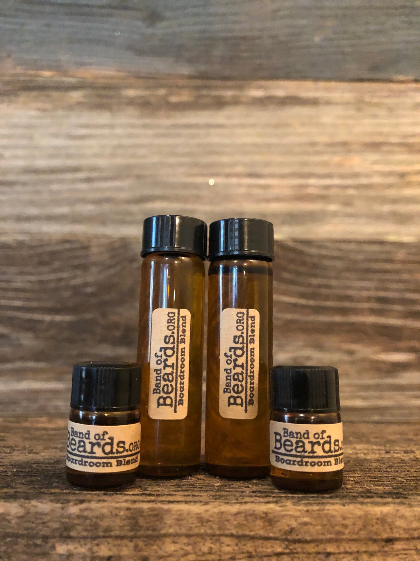 Boardroom Blend beard oil travel 4-pack packaging by Band of Beards